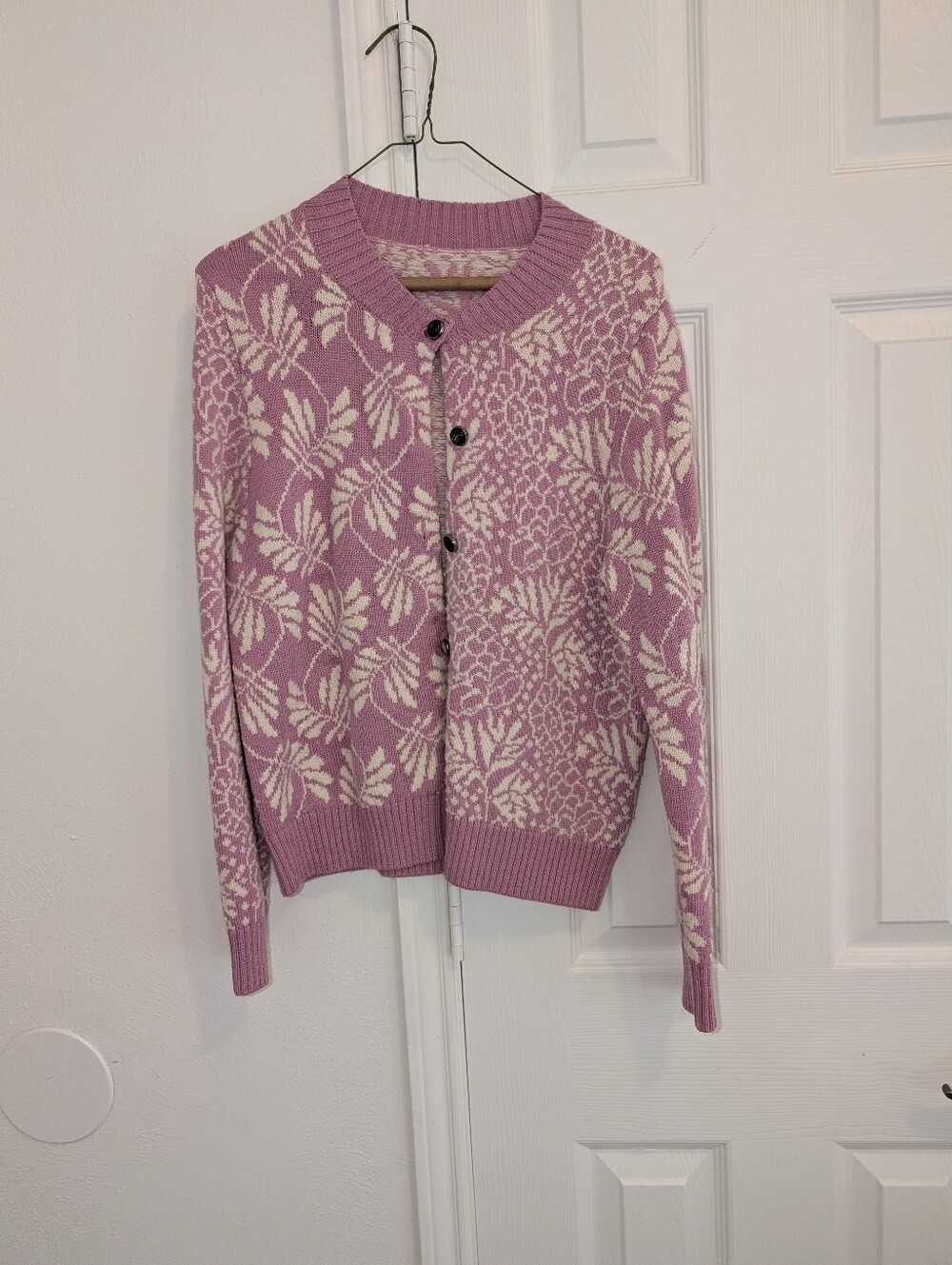 Pink Floral Knit Button-Front Women's Sweater